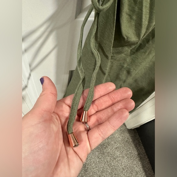 NWT A New Day Three Quarter Sleeve Olive Heather Ruched Tie Waist Dress - Picture 7 of 13